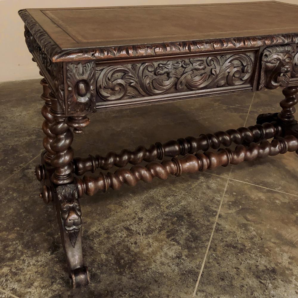 19th Century French Renaissance Leather Top Writing Table For Sale 1