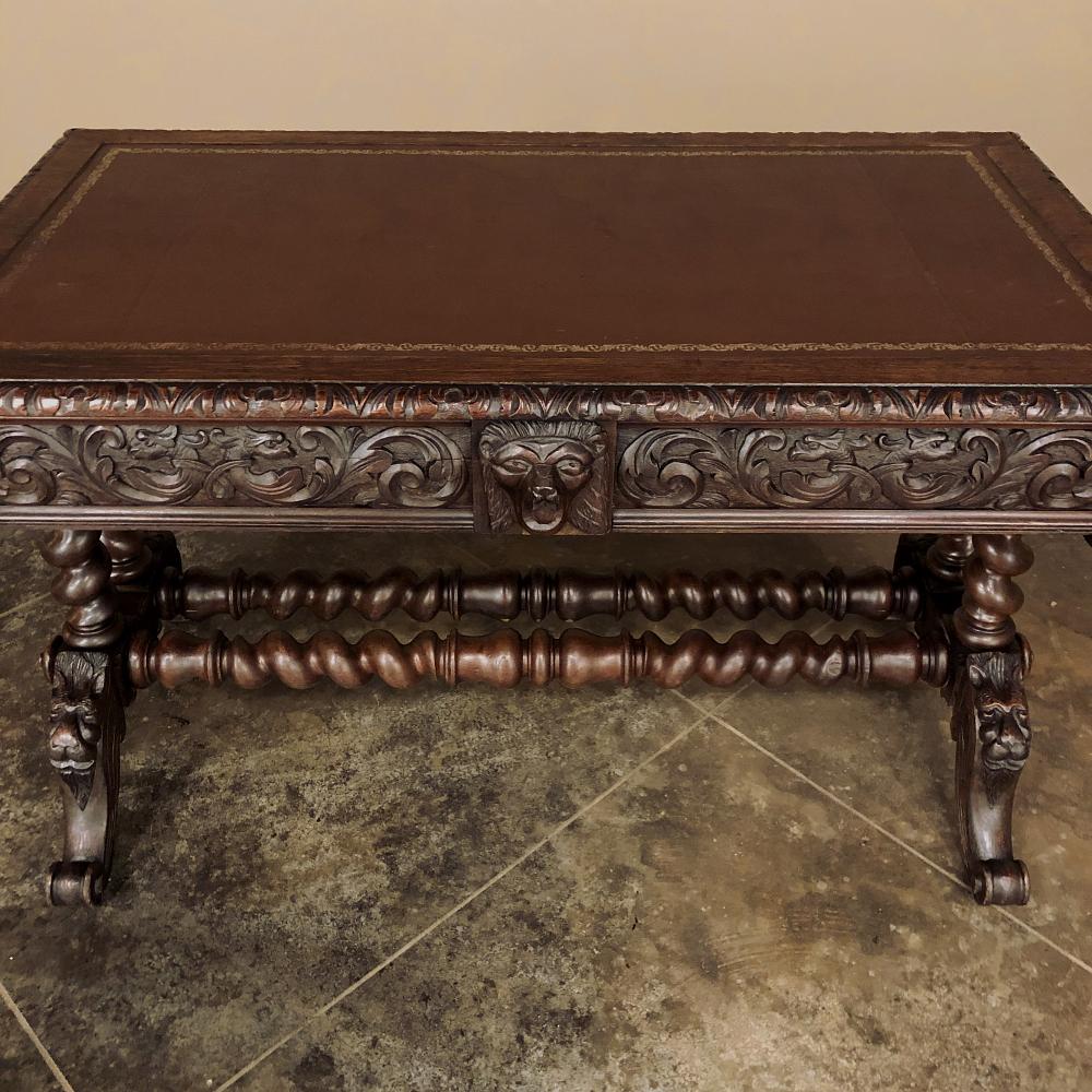 19th Century French Renaissance Leather Top Writing Table For Sale 2