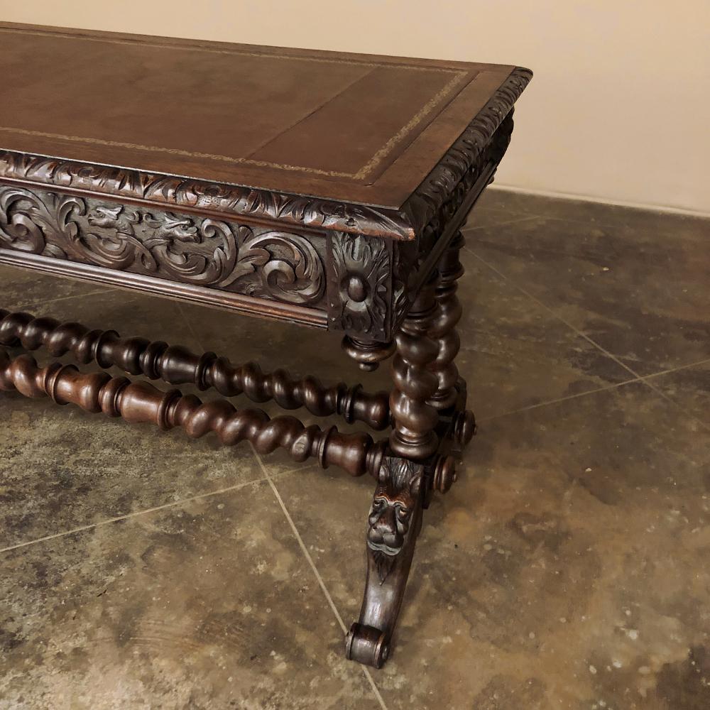 19th Century French Renaissance Leather Top Writing Table For Sale 3
