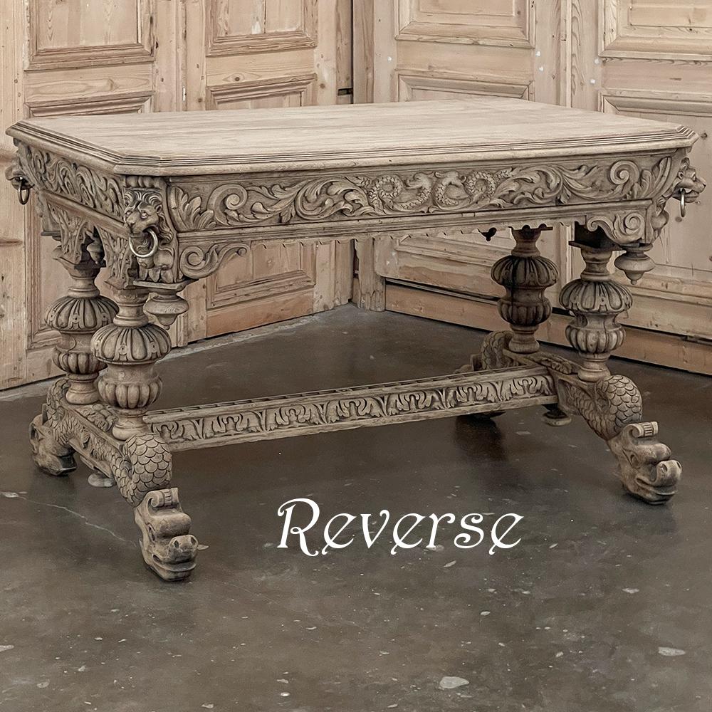 19th Century French Renaissance Library Table in Stripped Oak In Good Condition For Sale In Dallas, TX