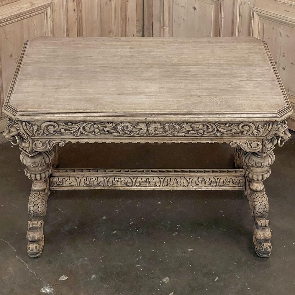 19th Century French Renaissance Library Table in Stripped Oak For Sale 1