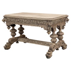 19th Century French Renaissance Library Table in Stripped Oak