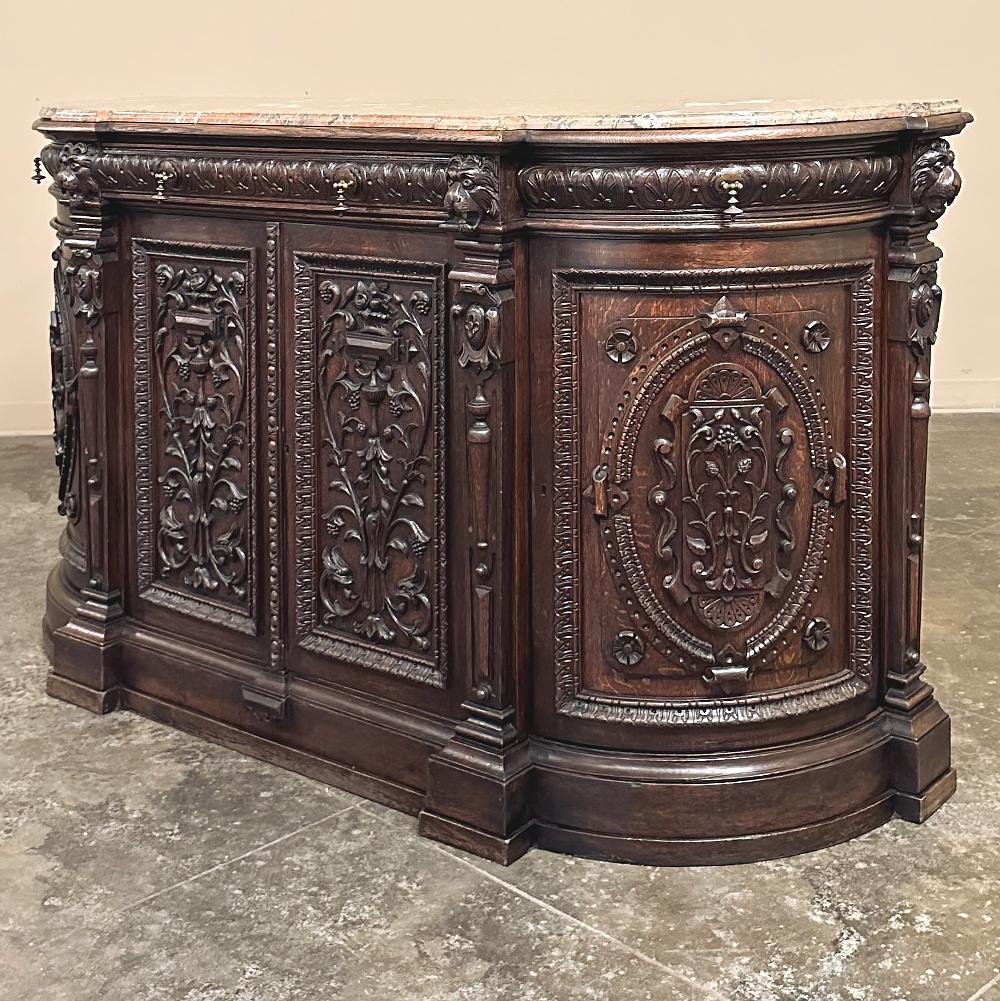 Hand-Carved 19th Century French Renaissance Marble Top Buffet For Sale