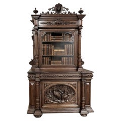 19th Century French Renaissance Oak Bookcase ~ Bibliothèque with Beveled Glass