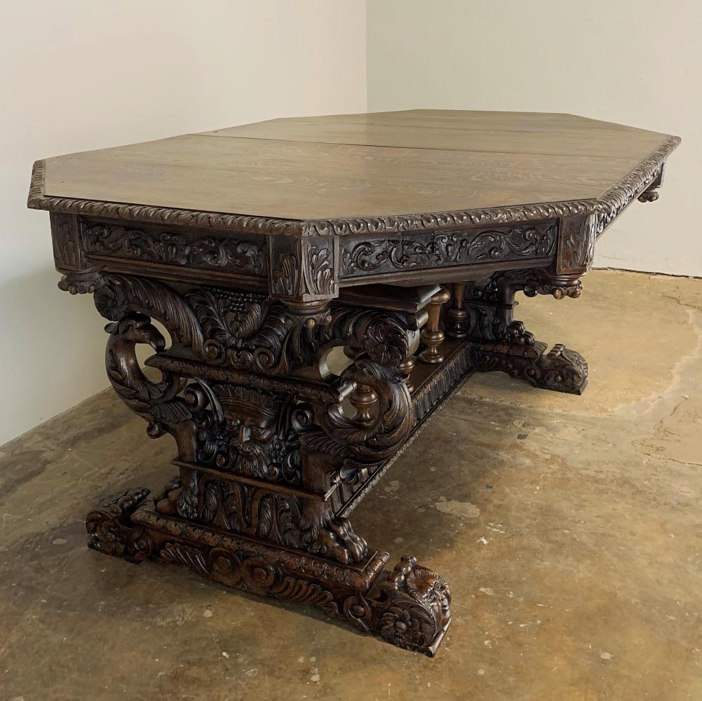 Hand-Carved 19th Century French Renaissance Octagonal Library Table
