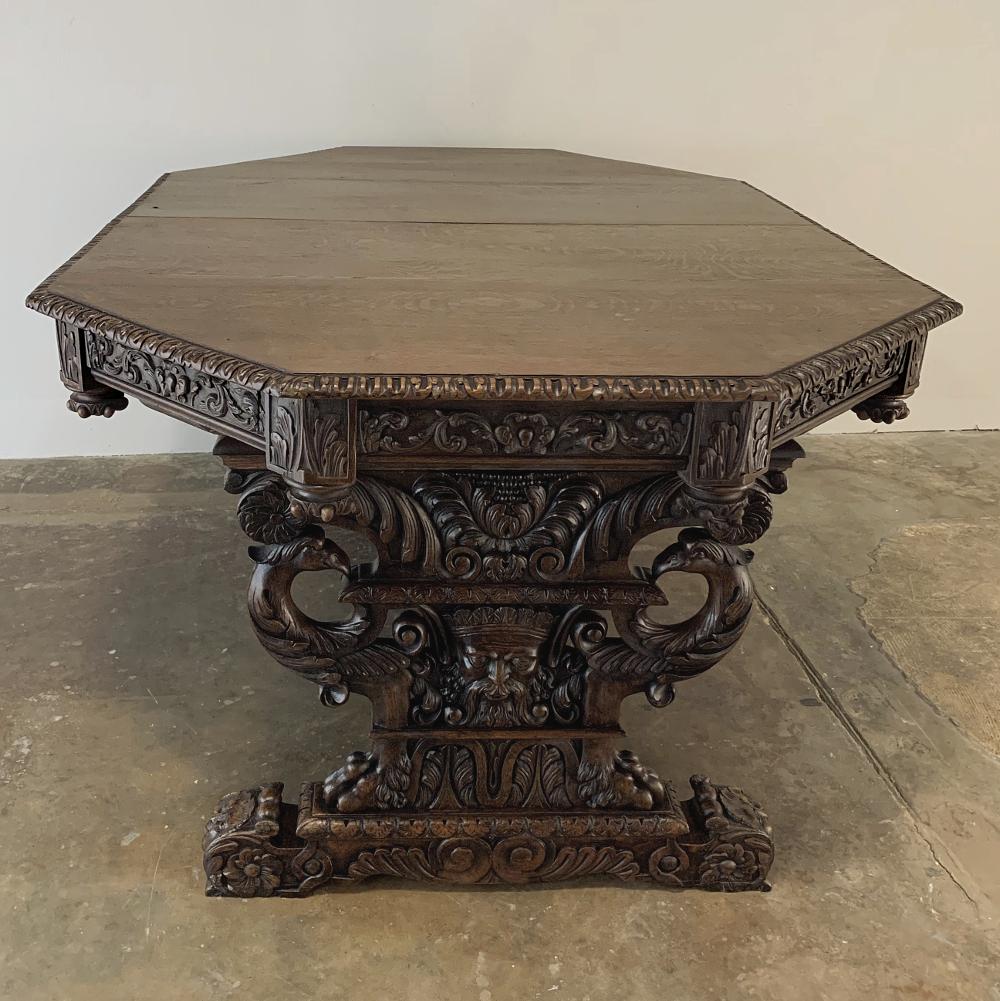 Oak 19th Century French Renaissance Octagonal Library Table