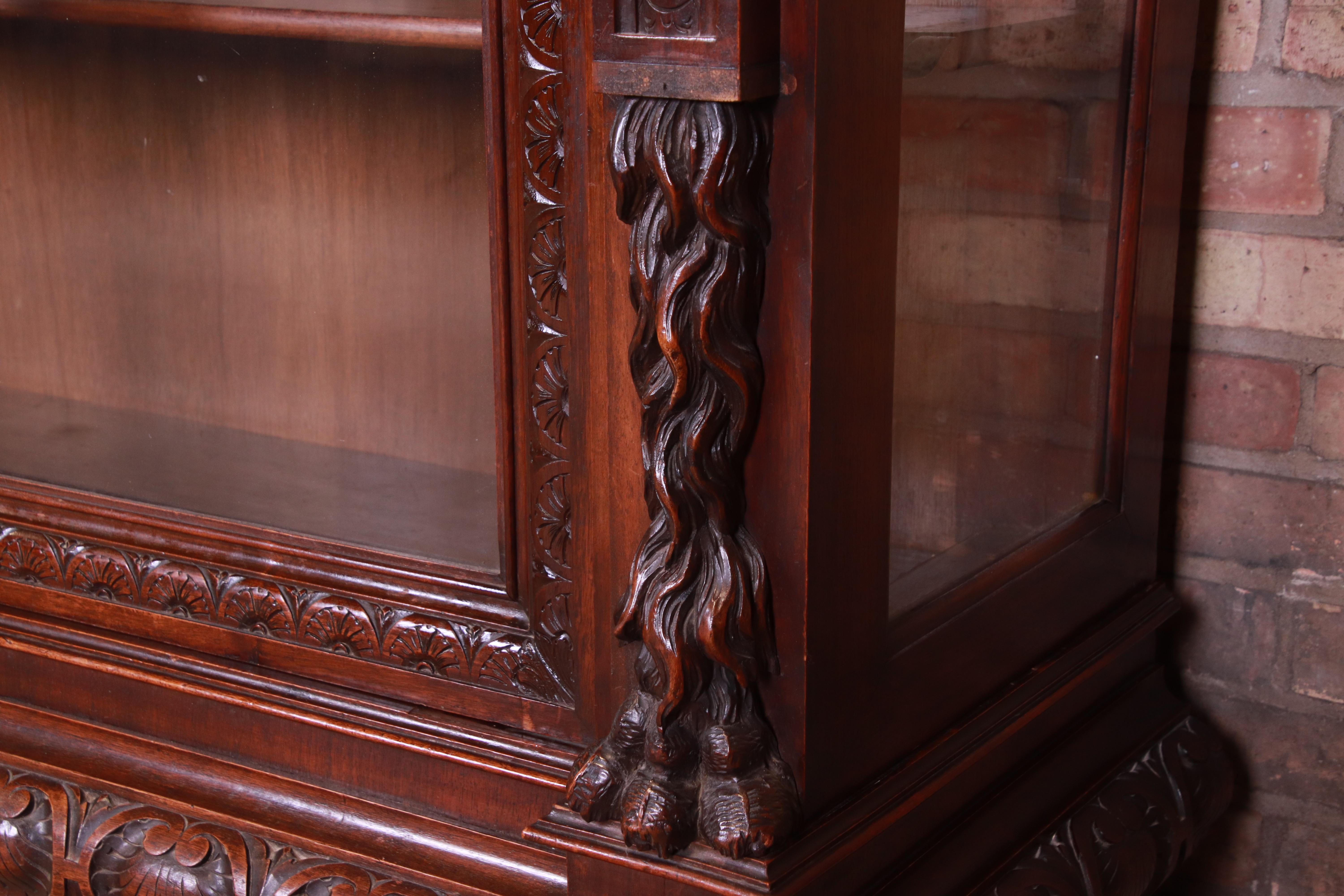 19th Century French Renaissance Ornate Carved Walnut Bookcase 5