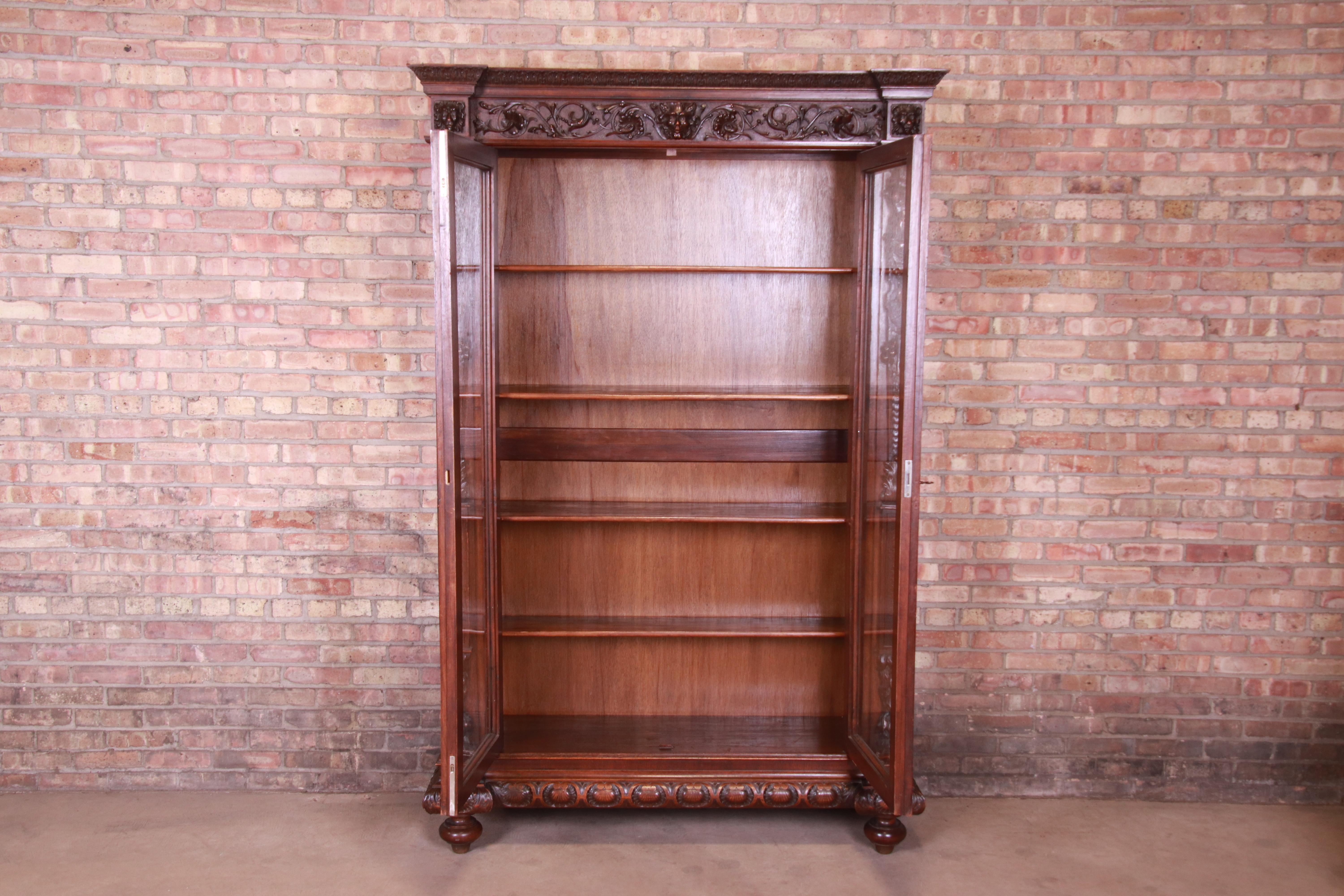 19th Century French Renaissance Ornate Carved Walnut Bookcase 8