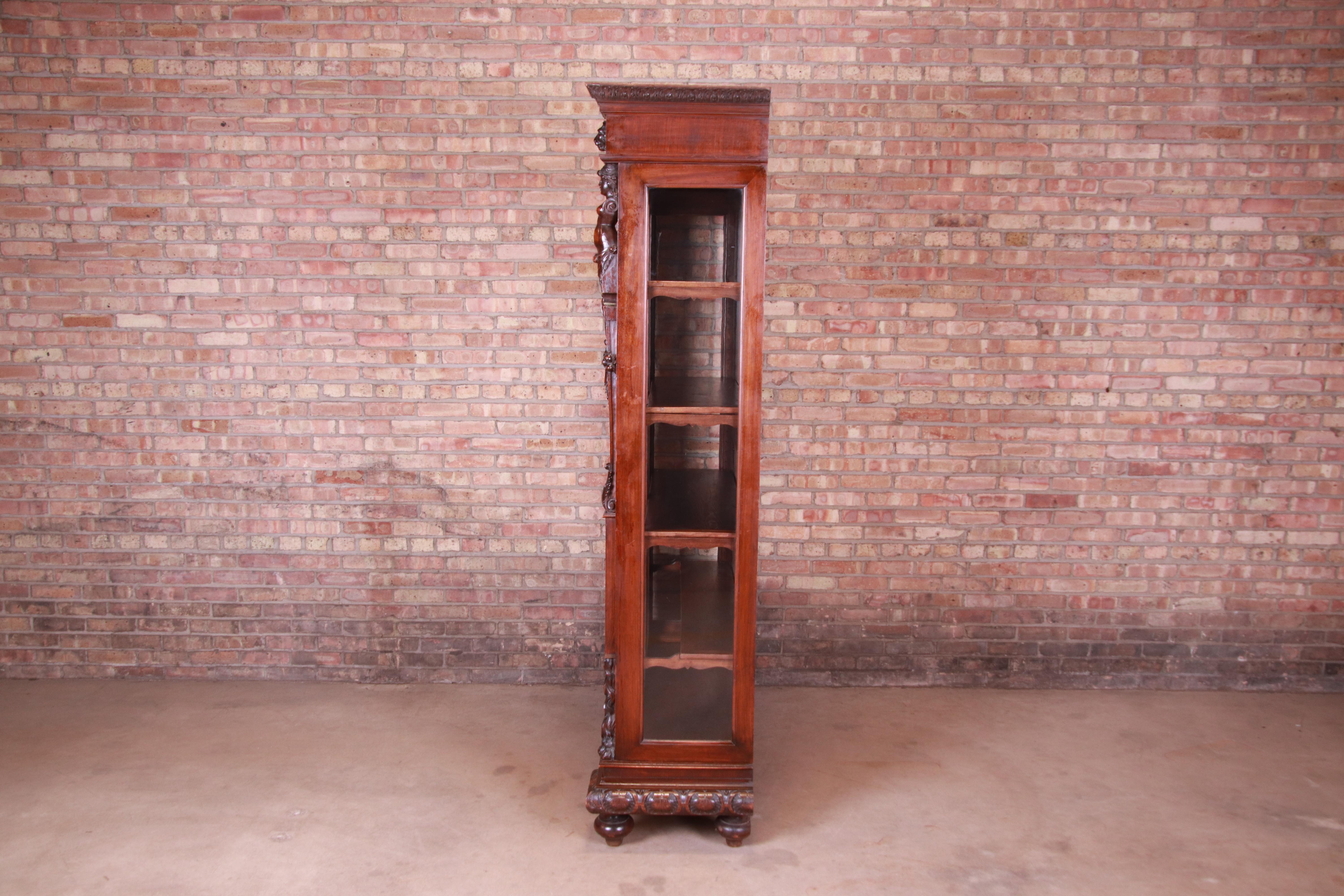 19th Century French Renaissance Ornate Carved Walnut Bookcase 9
