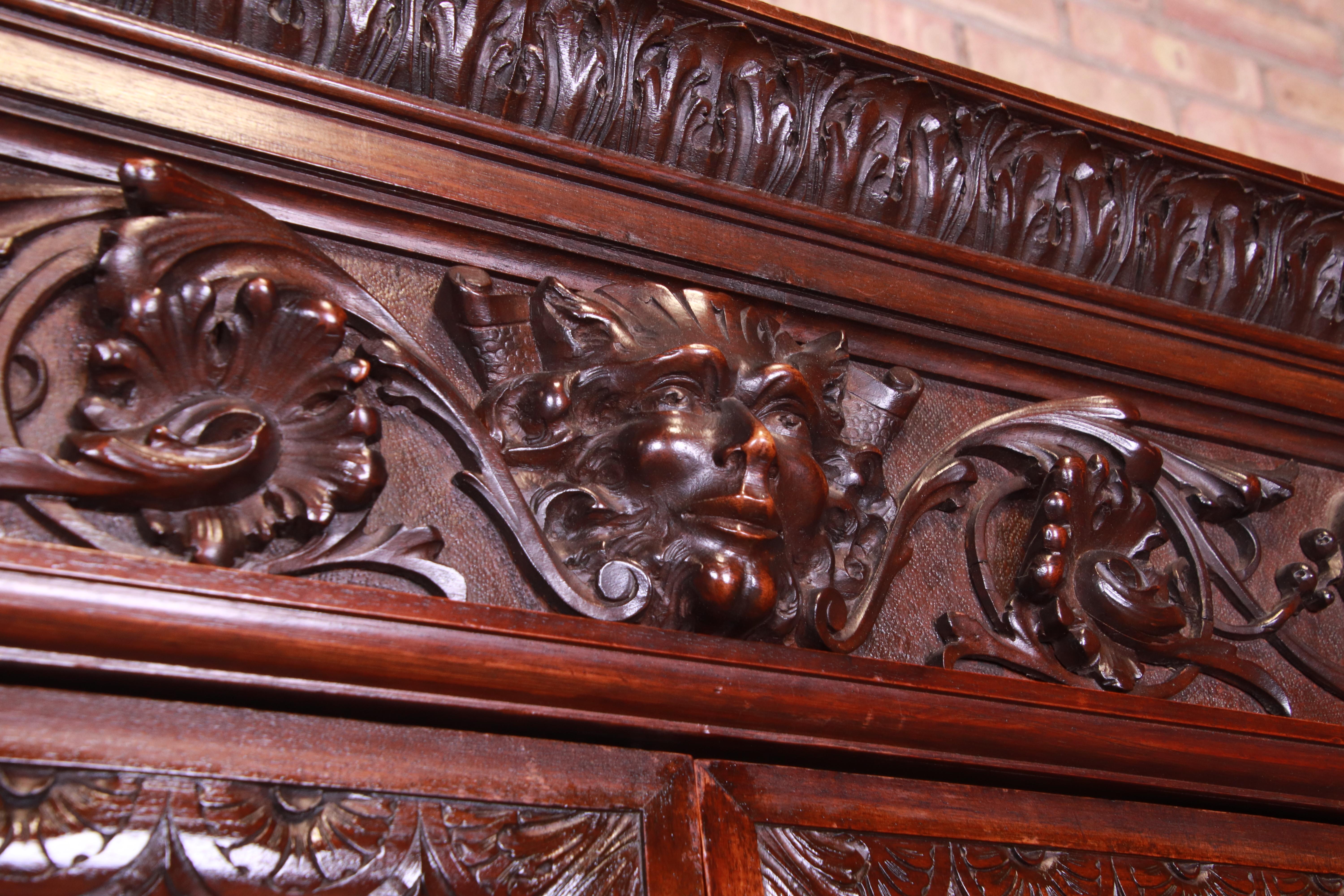 19th Century French Renaissance Ornate Carved Walnut Bookcase 1