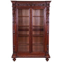 19th Century French Renaissance Ornate Carved Walnut Bookcase