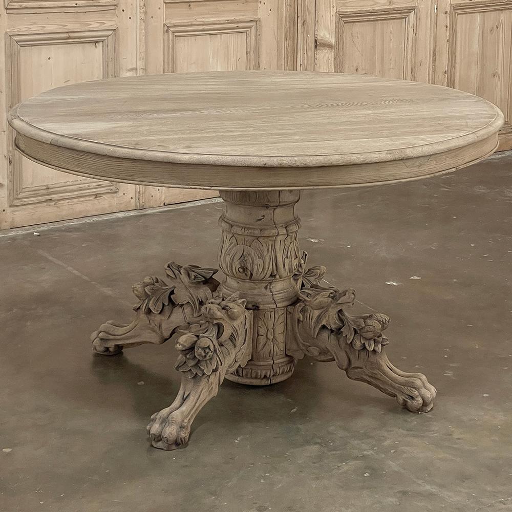 Hand-Carved 19th Century French Renaissance Oval Center Table ~ Dining Table in Stripped Oak For Sale
