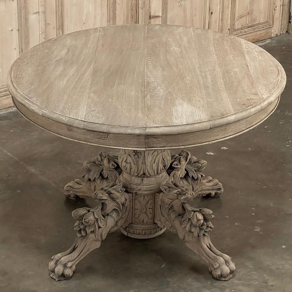 Chêne Table centrale ovale French Renaissance du 19e siècle ~ Table de salle à manger en chêne décapé en vente