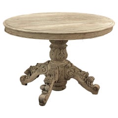 Table centrale ovale French Renaissance du 19e siècle ~ Table de salle à manger en chêne décapé