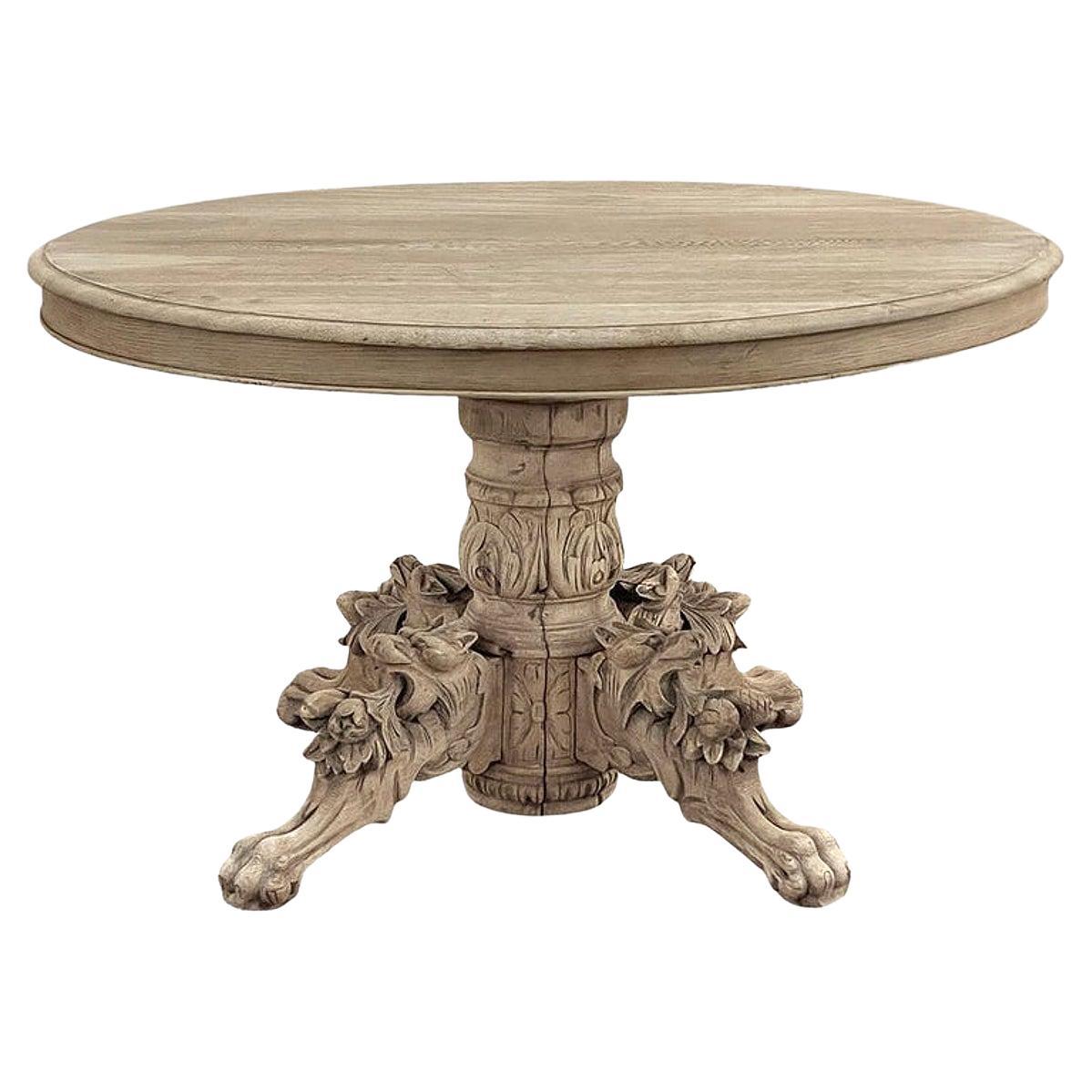 19th Century French Renaissance Oval Center Table ~ Dining Table in Stripped Oak For Sale