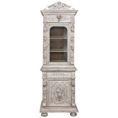 19th Century French Renaissance Painted Hunt Bookcase ~ Buffet a Deux Corps