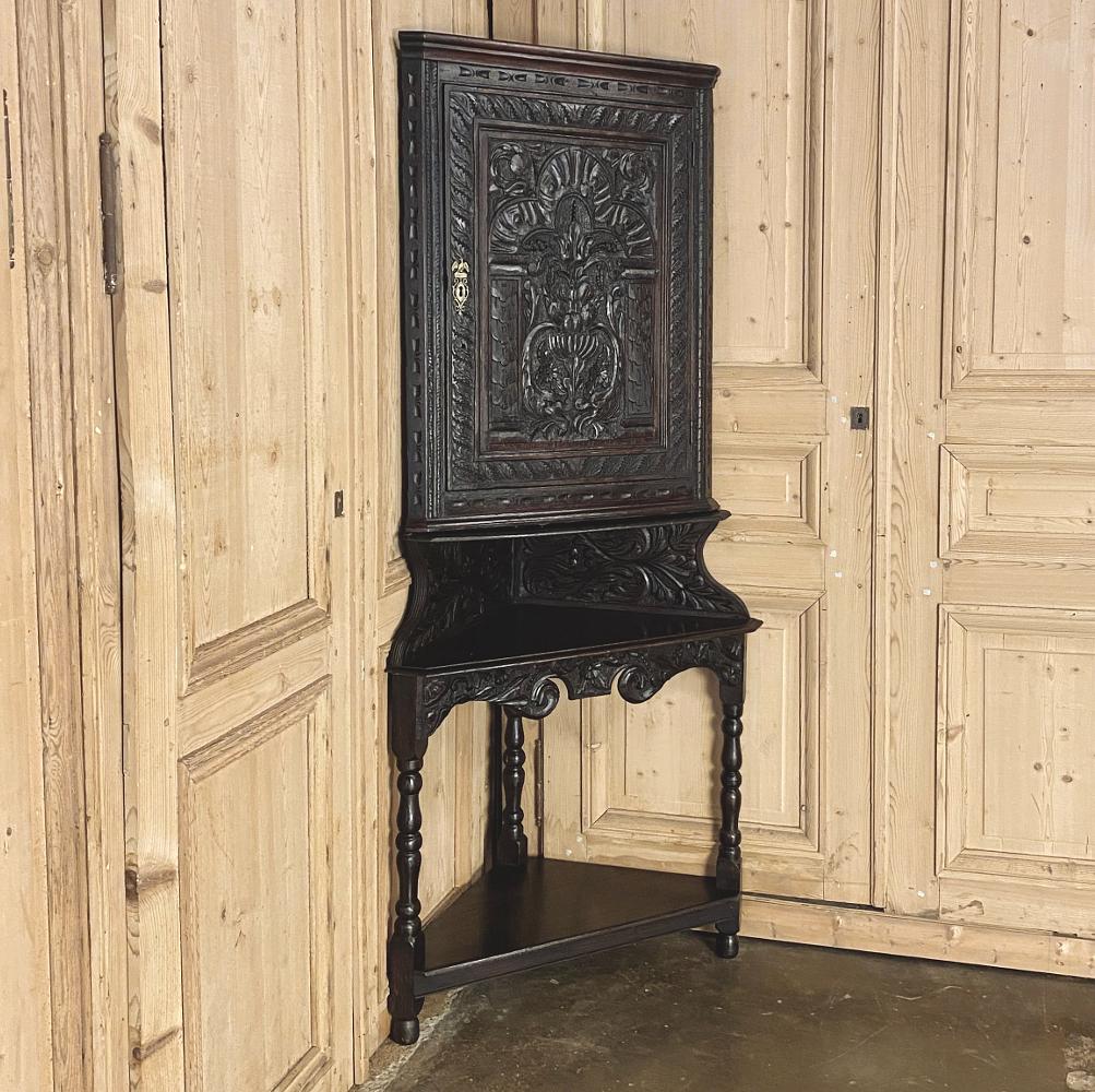 Hand-Carved 19th Century French Renaissance Raised Corner Cabinet