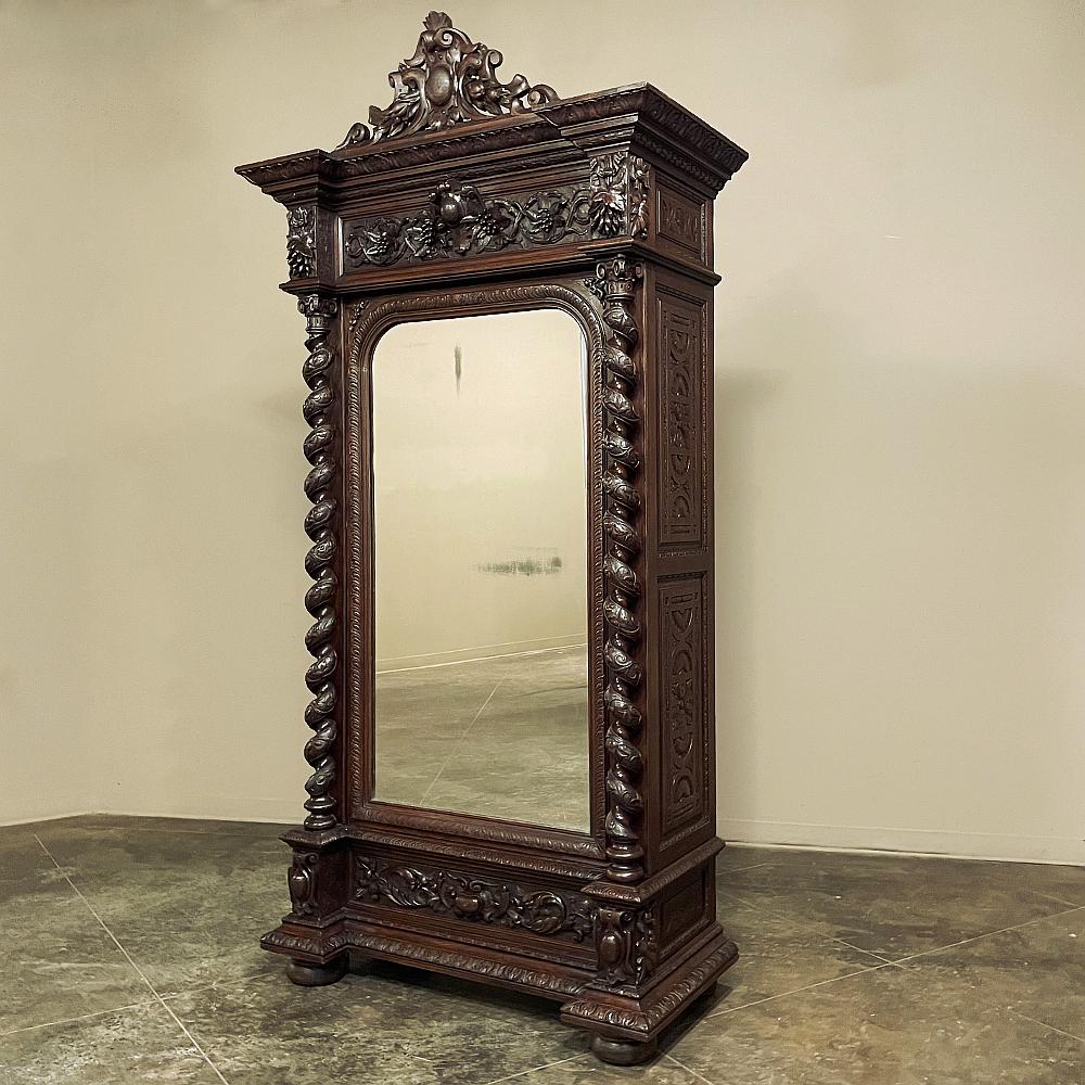 19th Century French Renaissance Revival Armoire represents an example of fine craftsmanship that is more art than mere furniture! Utilizing select, old-growth oak, the sculptors have created an ode to the Renaissance that became a pivotal revival