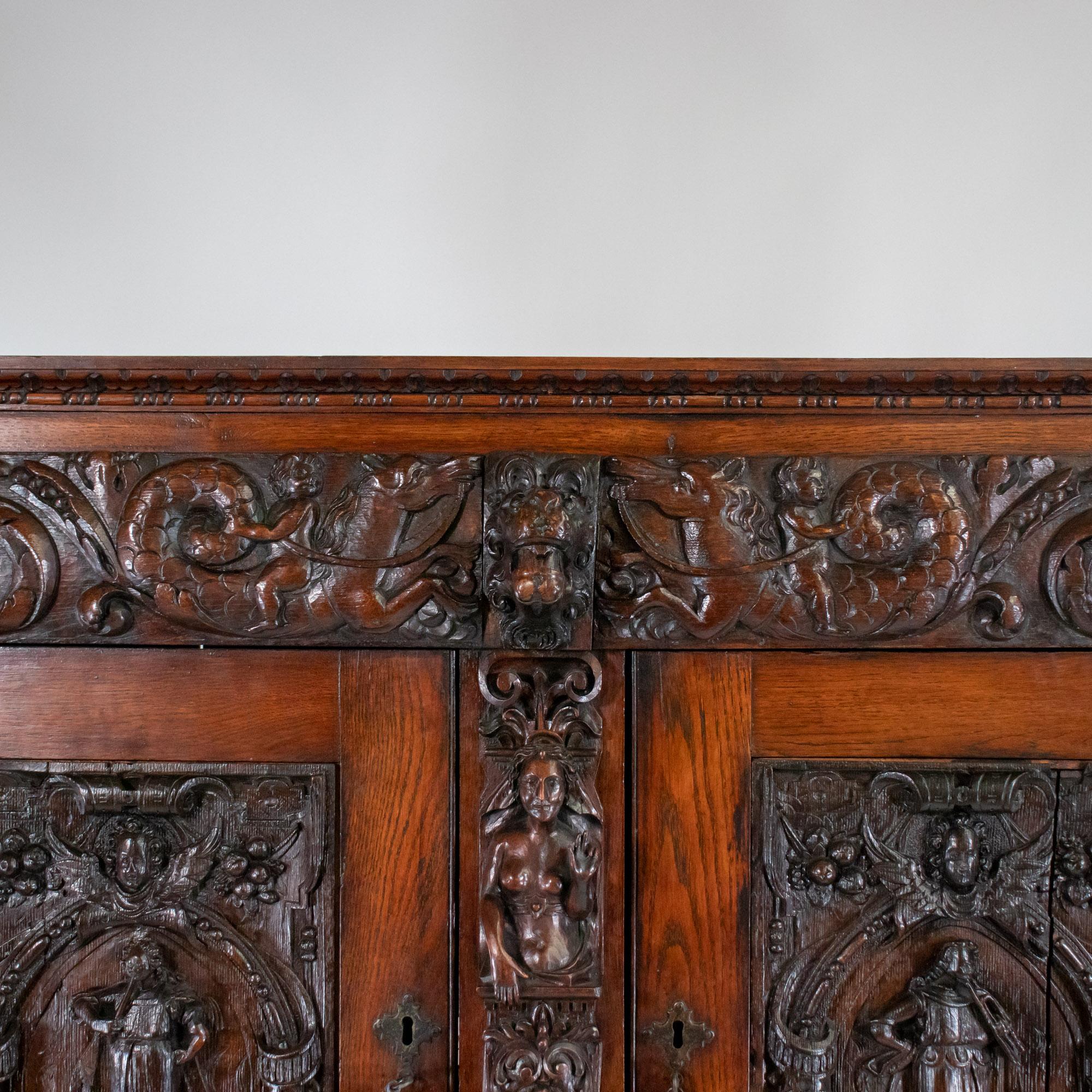19th Century French Renaissance Revival Cabinet with Ornamental Figural Carvings For Sale 12