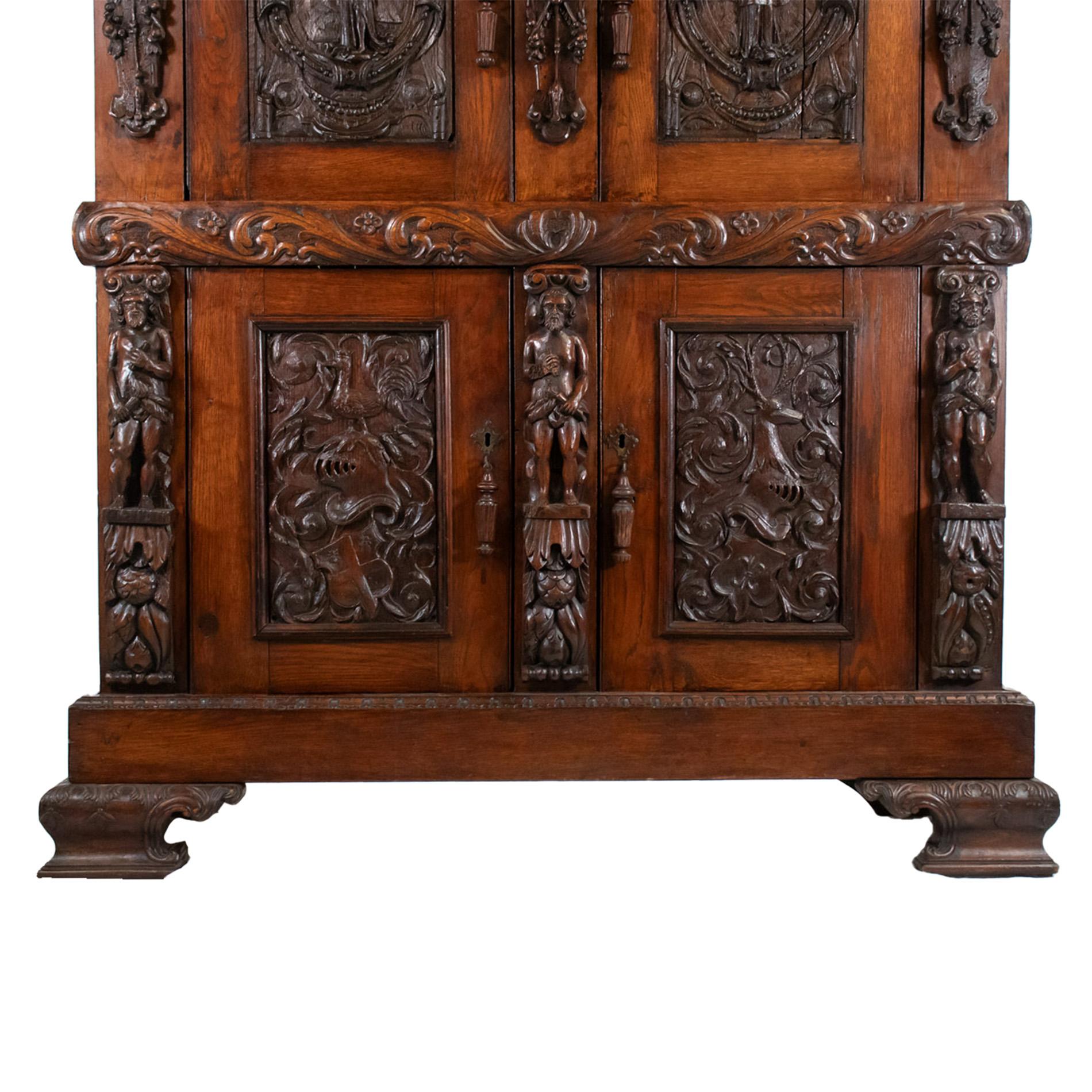 Hand-Carved 19th Century French Renaissance Revival Cabinet with Ornamental Figural Carvings For Sale