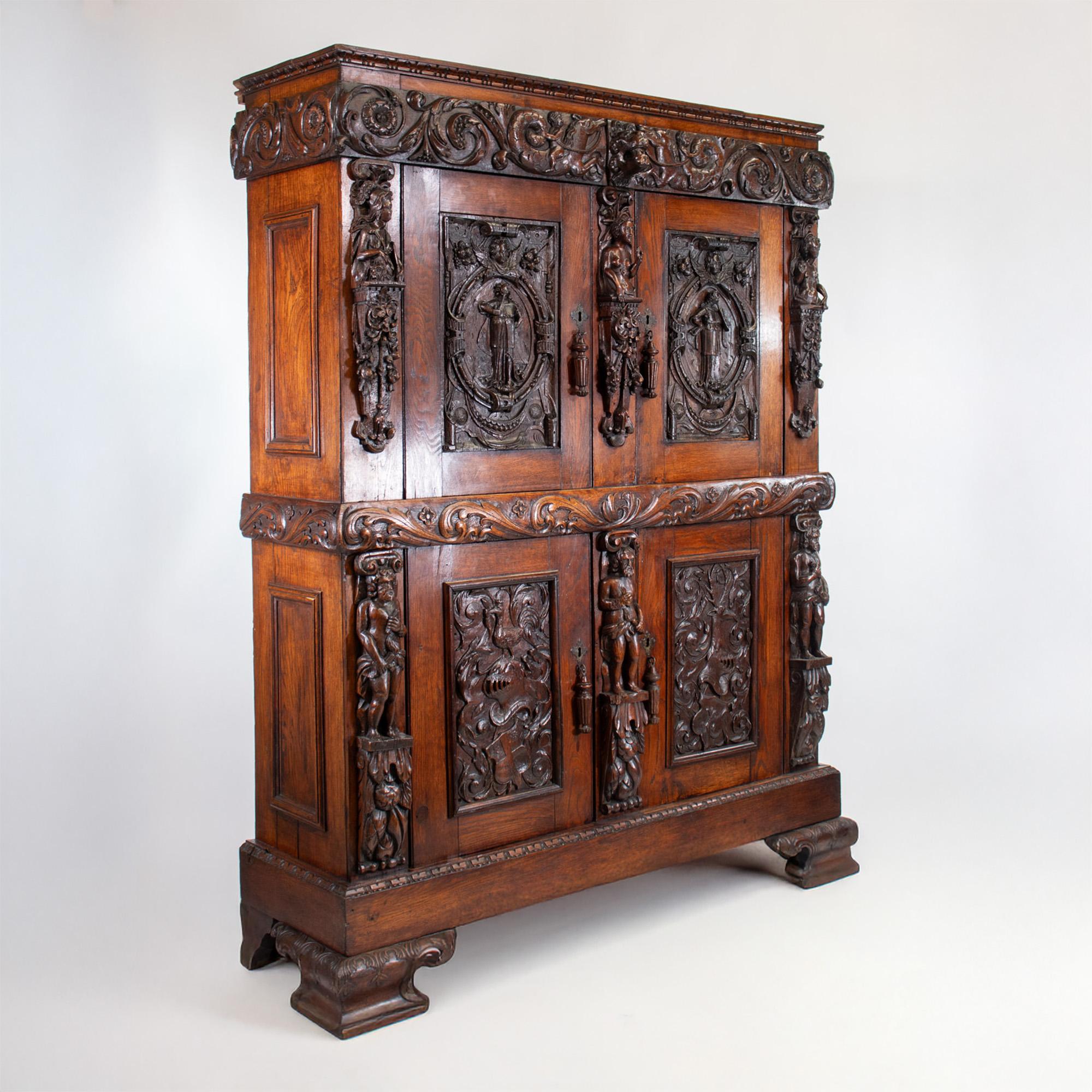 19th Century French Renaissance Revival Cabinet with Ornamental Figural Carvings In Good Condition For Sale In Chicago, IL