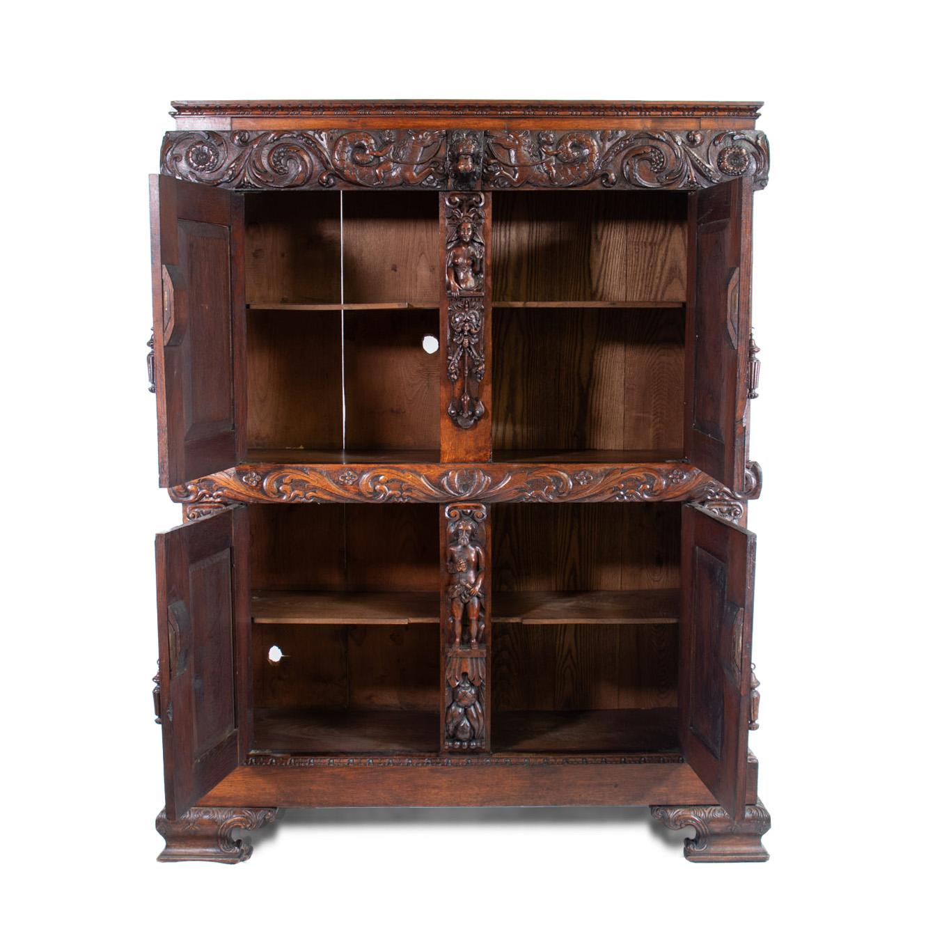 19th Century French Renaissance Revival Cabinet with Ornamental Figural Carvings For Sale 1