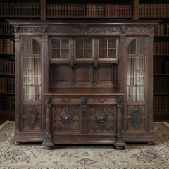 19th Century French Renaissance Revival Carved Oak Bookcase / Bar
