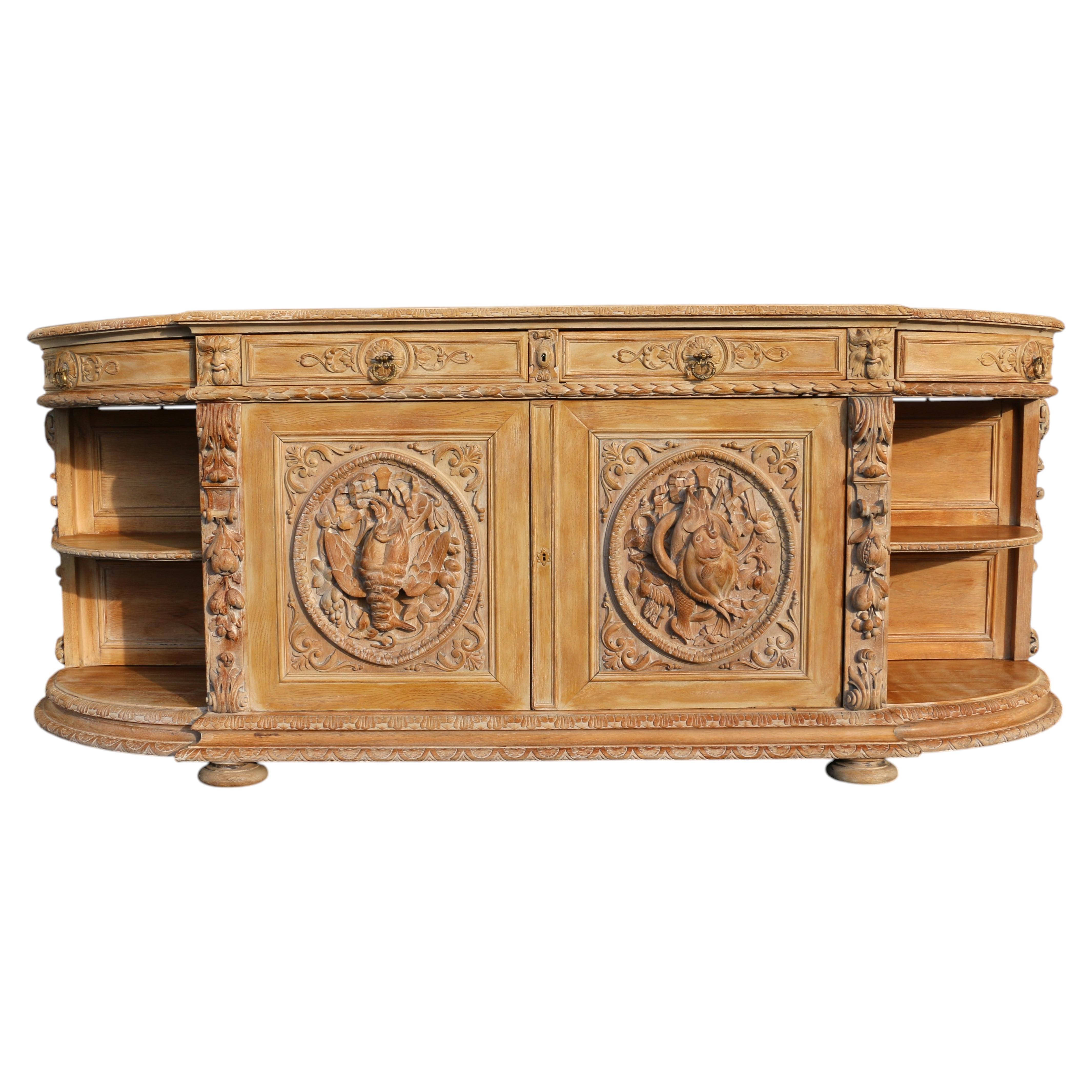 19th Century French Renaissance Revival Carved Oak Large Hunt Buffet