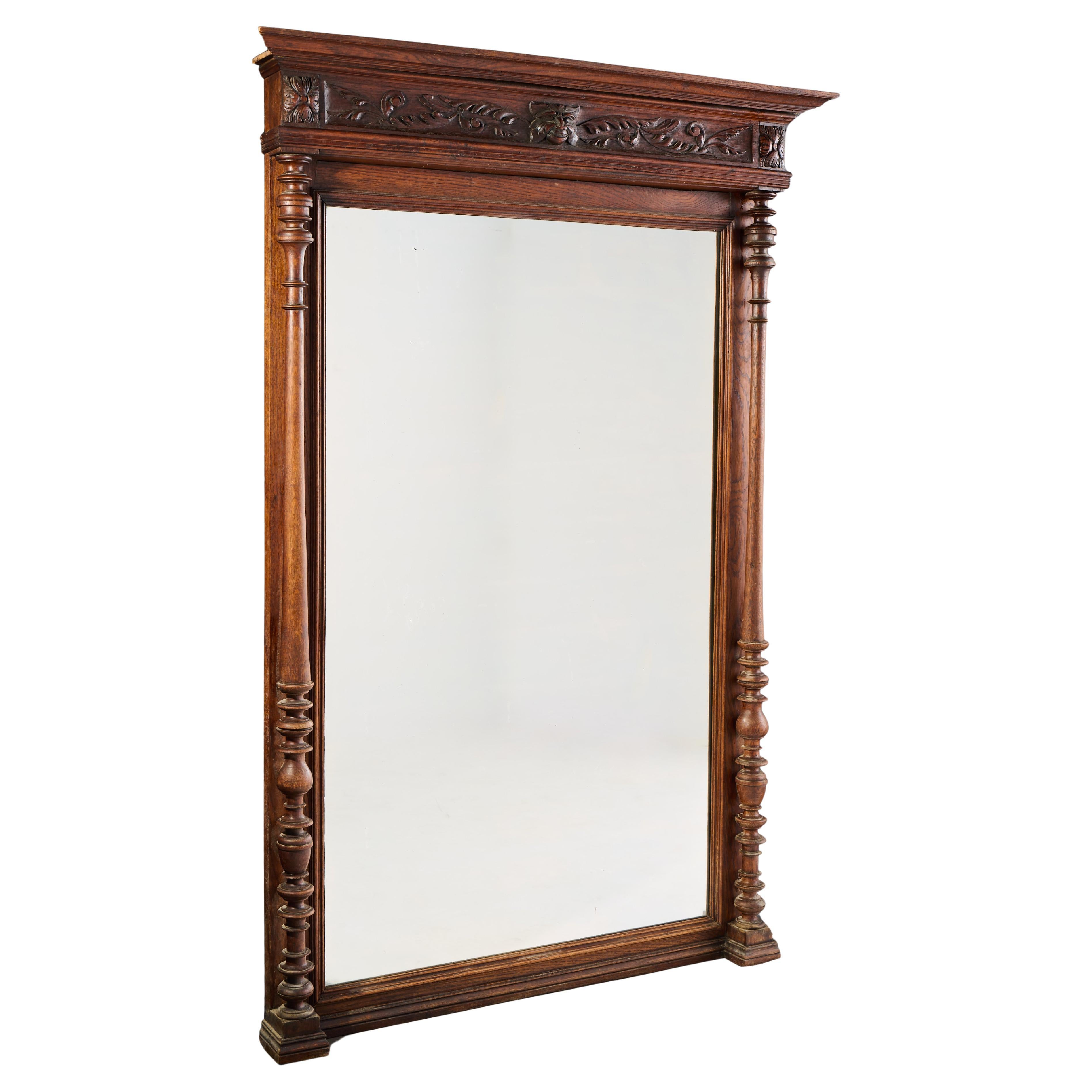 19th Century French Renaissance Revival Carved Walnut Mirror, Grand Scale