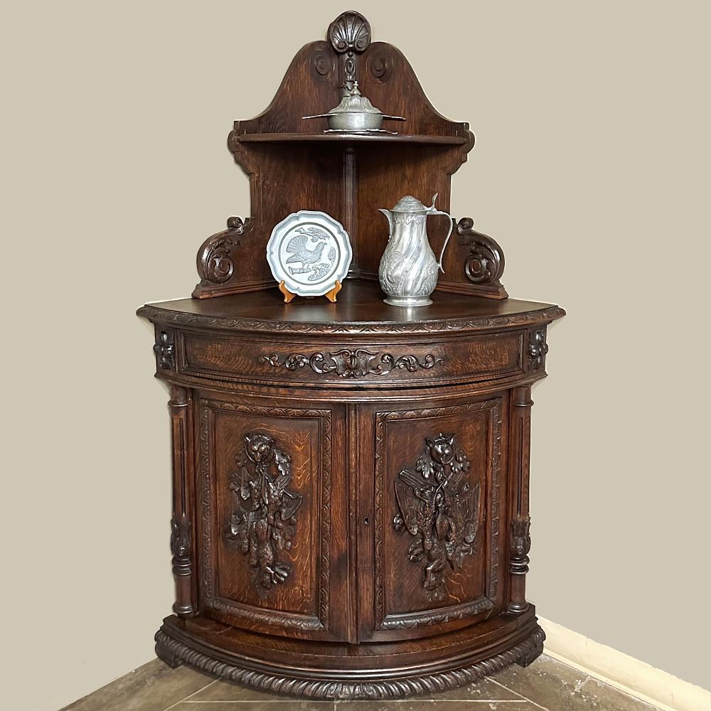Hand-Carved 19th Century French Renaissance Revival Corner Cabinet ~ Confiturier For Sale