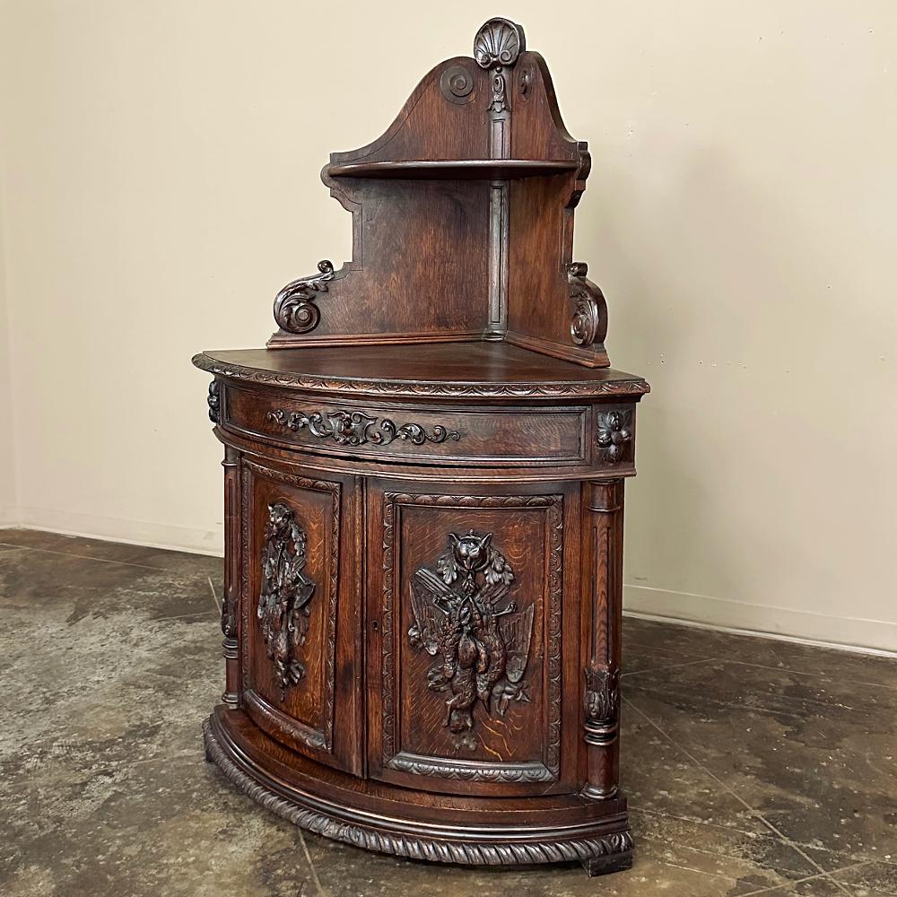 Oak 19th Century French Renaissance Revival Corner Cabinet ~ Confiturier For Sale