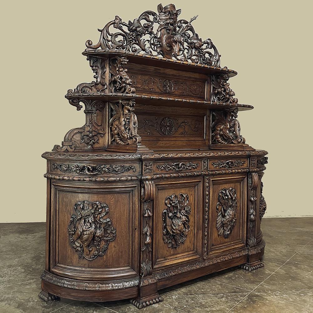 19th Century French Renaissance Revival Grand Hunt Buffet ~ Vaisselier is a stunning work of the wood sculptor's art, designed to impress and amaze those who are fortunate enough to see it in person!  Measuring almost eight feet tall and almost