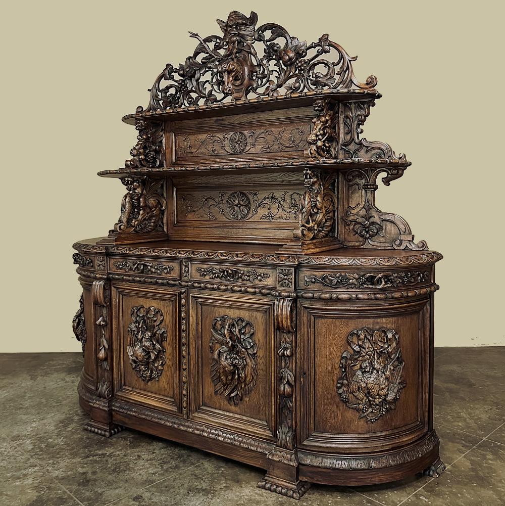 Hand-Carved 19th Century French Renaissance Revival Grand Hunt Buffet ~ Vaisselier For Sale