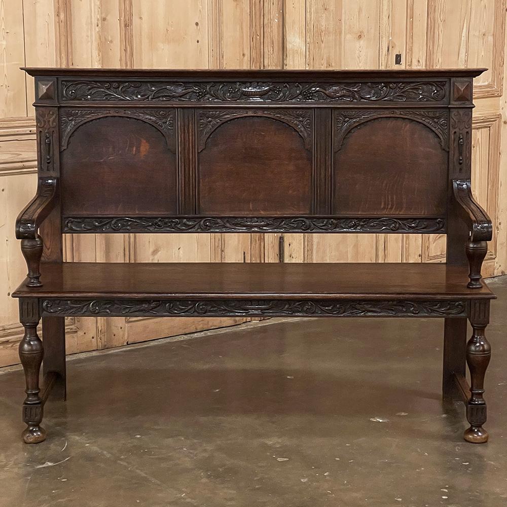 Hand-Carved 19th Century French Renaissance Revival Hall Bench
