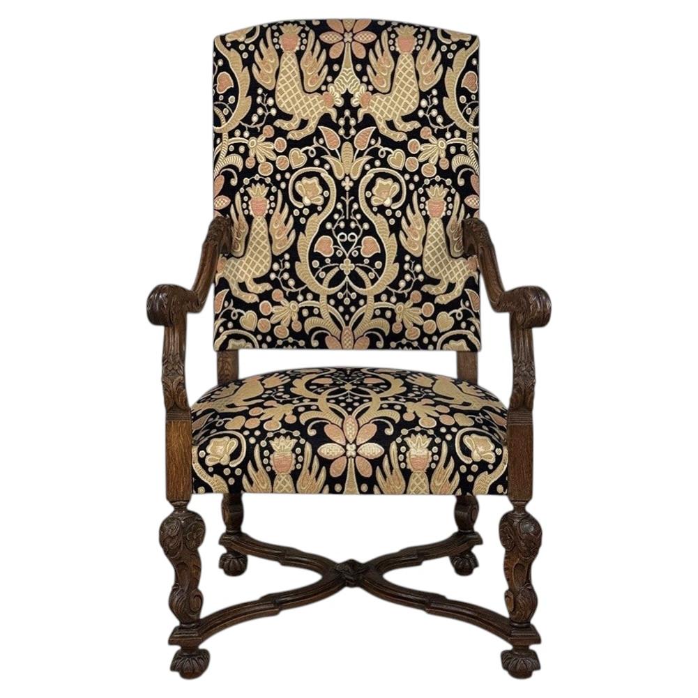 19th Century French Renaissance Revival Hand Carved Oak Armchair