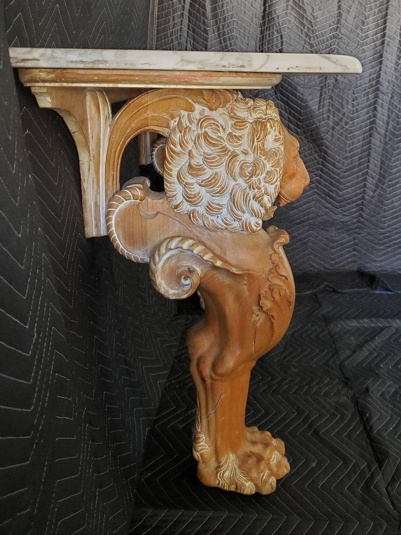 19th Century French Renaissance Revival Marble-Top Lion Console Table 1