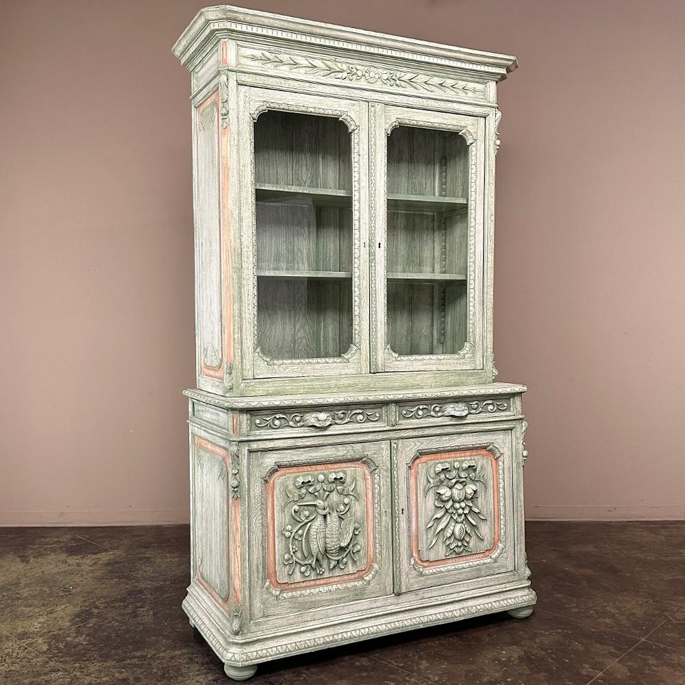 Hand-Carved 19th Century French Renaissance Revival Painted Hunt Bookcase