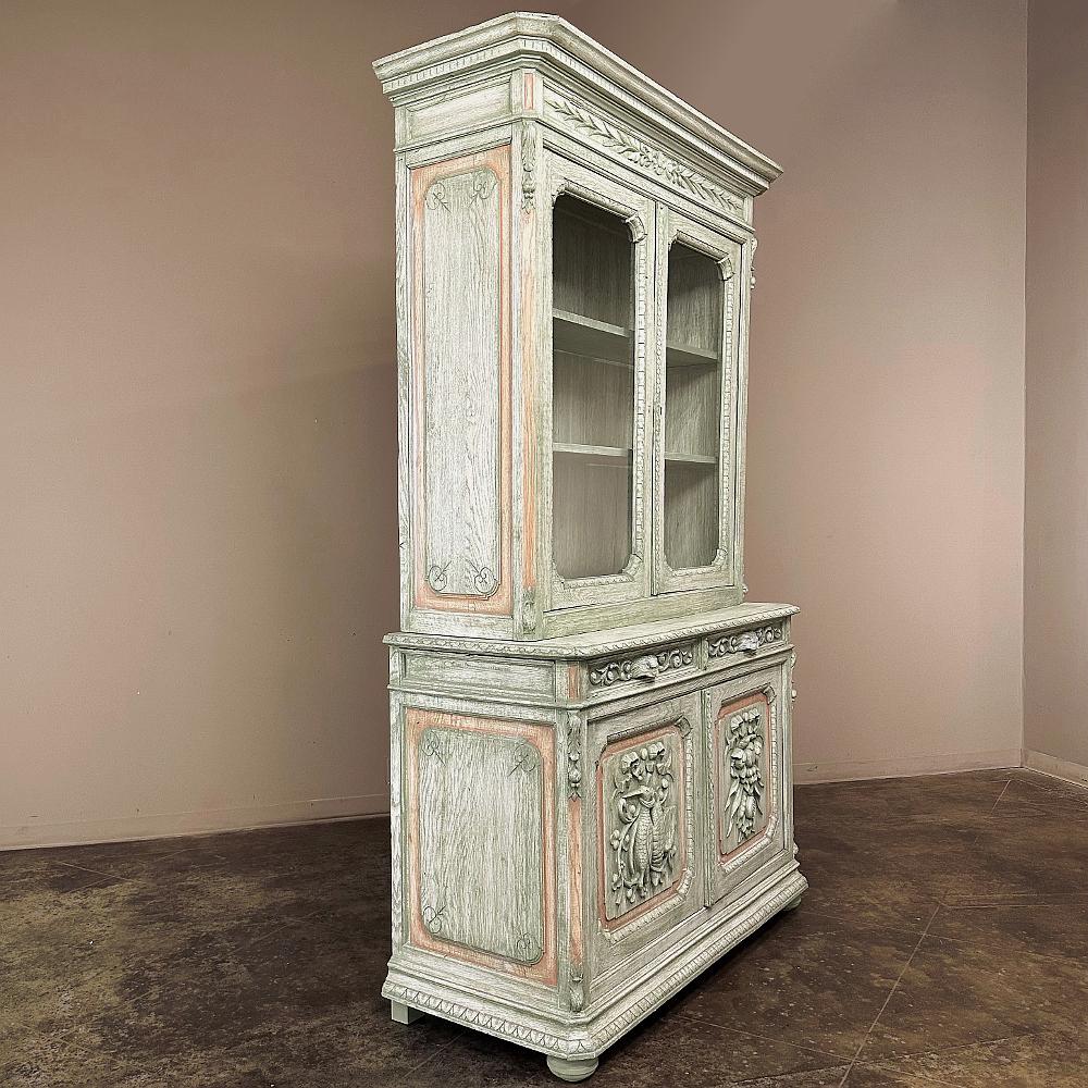 19th Century French Renaissance Revival Painted Hunt Bookcase In Good Condition In Dallas, TX