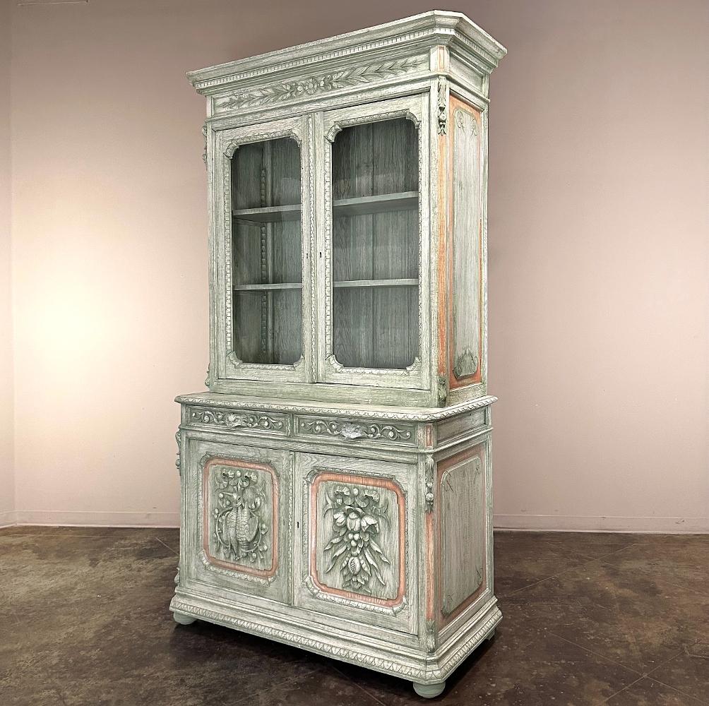 Glass 19th Century French Renaissance Revival Painted Hunt Bookcase