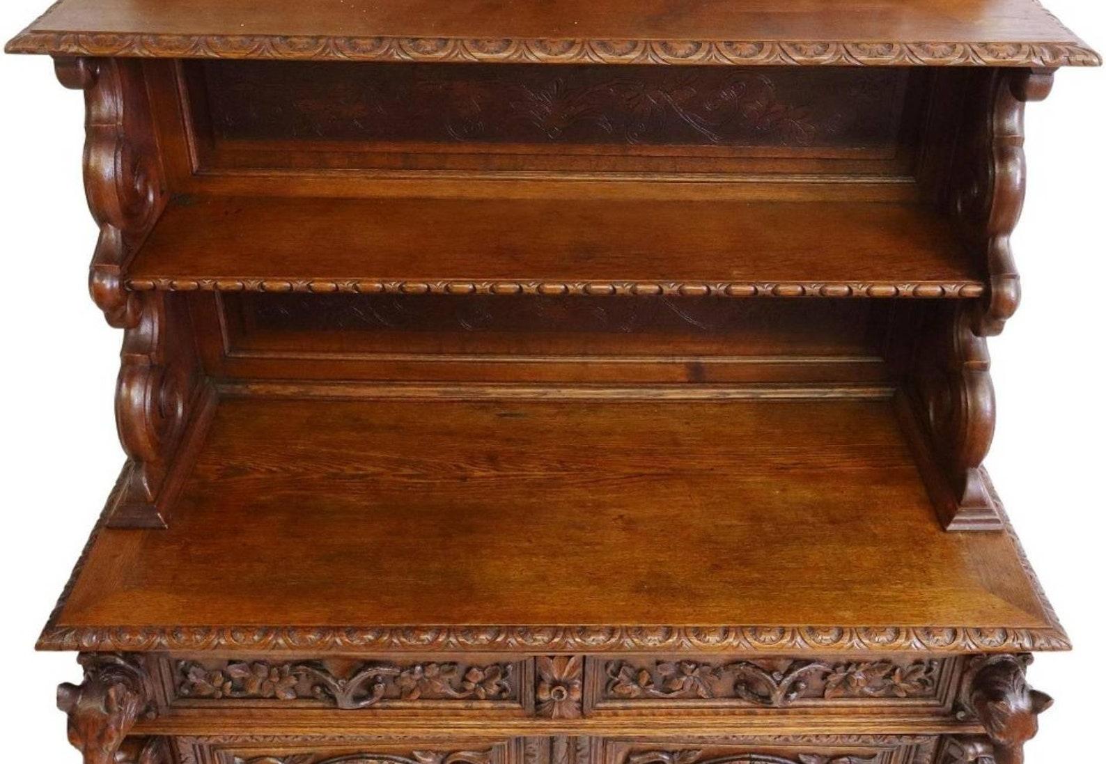 Oak 19th Century French Renaissance Revival Signed Hunt Cabinet For Sale