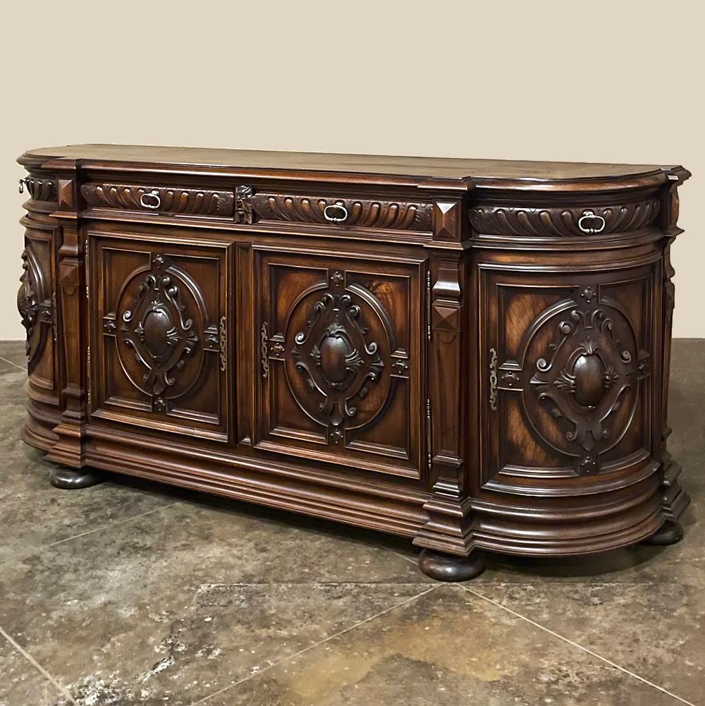 Brass 19th Century French Renaissance Revival Walnut Buffet For Sale