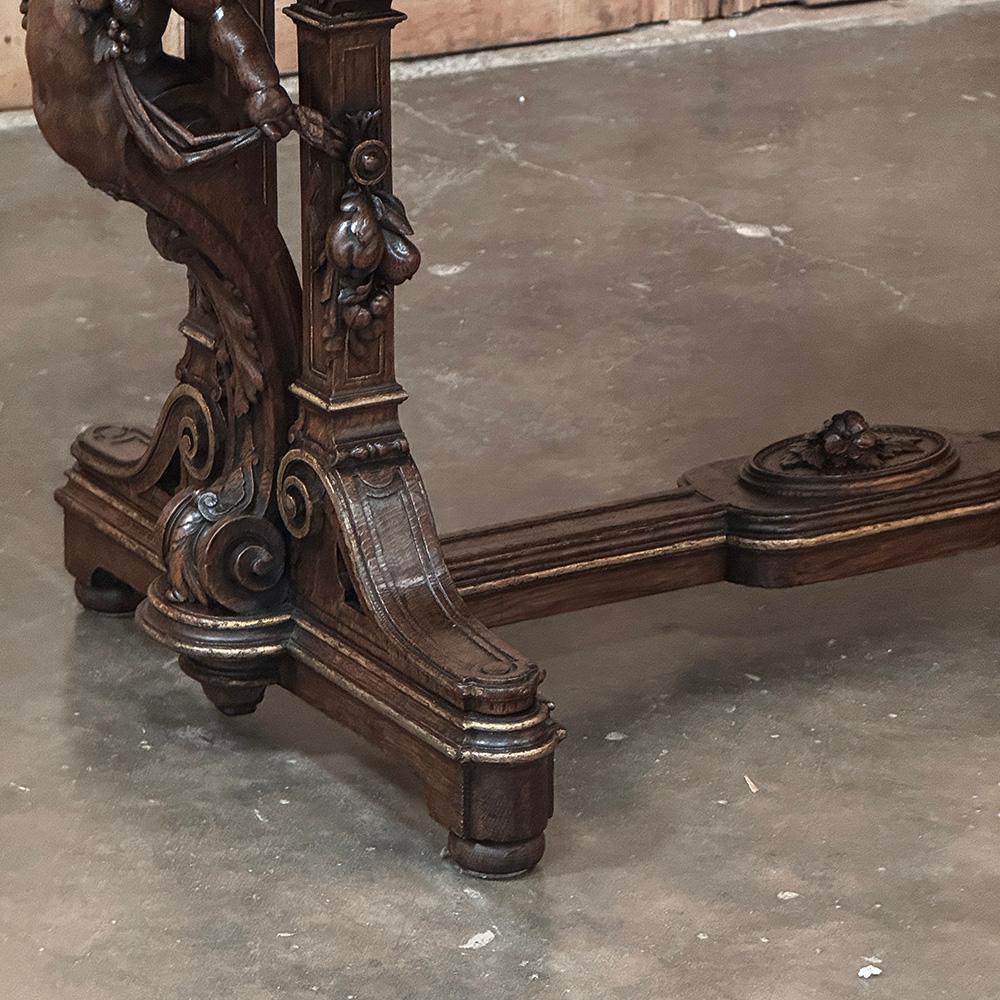 19. Jahrhundert Französisch Renaissance skulpturale Leder oben Schreibtisch ~ Schreibtisch im Angebot 1