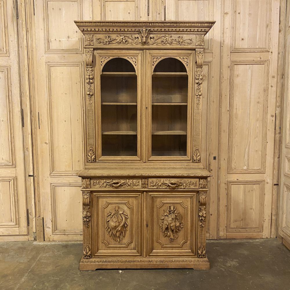 Hand-Carved 19th Century French Renaissance Stripped Hunt Bookcase