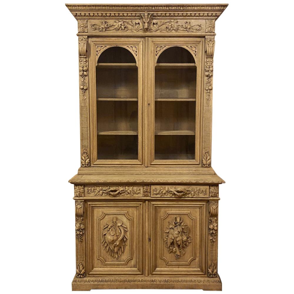 19th Century French Renaissance Stripped Hunt Bookcase