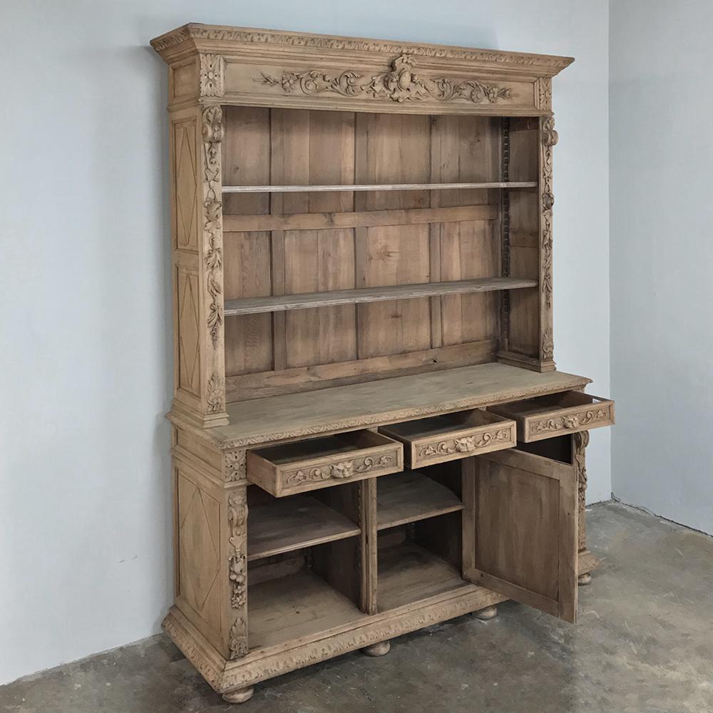 19th Century French Renaissance Stripped Oak Bookcase In Good Condition In Dallas, TX