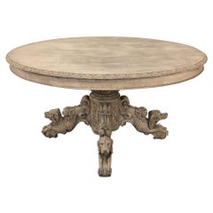 Antique 19th Century French Renaissance Stripped Oak Center Table with Hunting Dogs