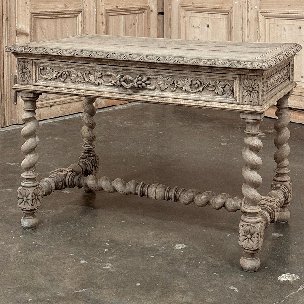Hand-Carved 19th Century French Renaissance Stripped Oak End Table