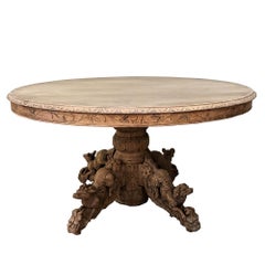 19th Century French Renaissance Stripped Oak Oval Hunt Table