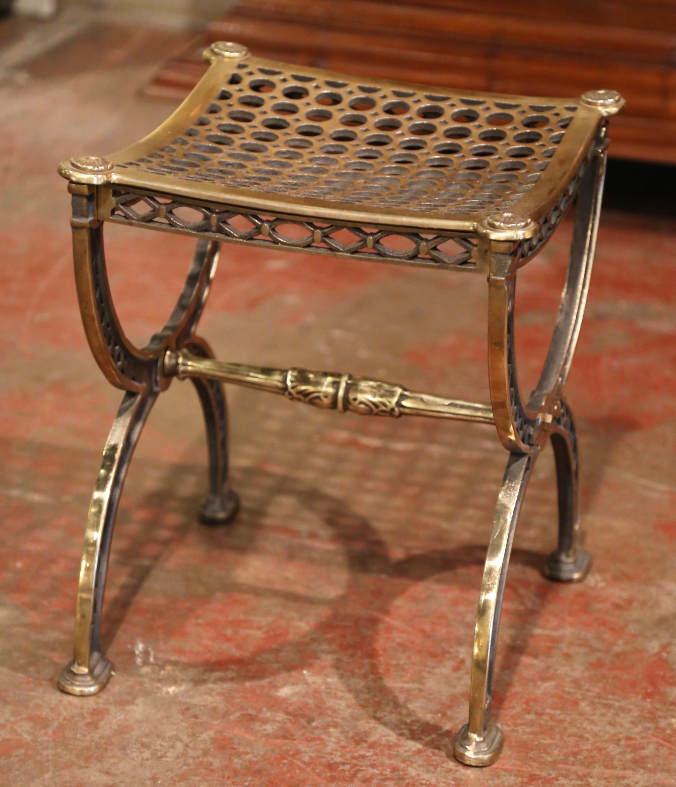 19th Century French Renaissance Style Bronze Dore Curule Vanity Stool 1