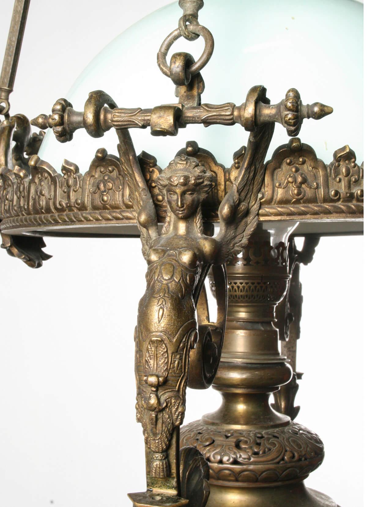 19th Century French Renaissance Style Bronze Oil Pendant Lamp For Sale 5